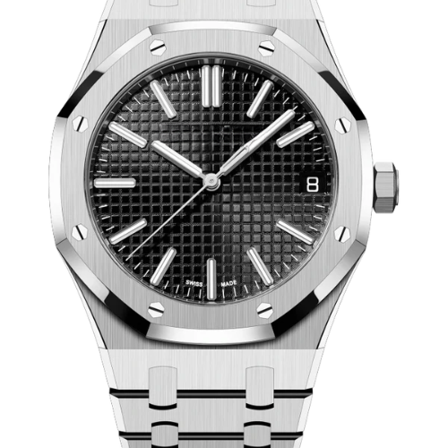 AP Royal Oak Black Dial – White 904L Steel – 41mm